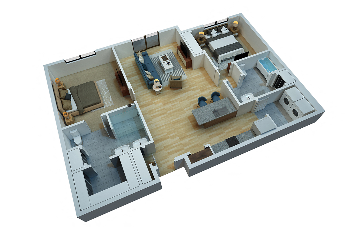 Floor plan for 2 beds, 2 baths, 1245 sqft